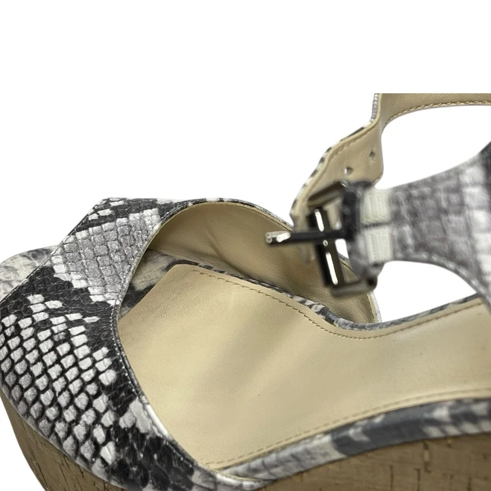 Marc Fisher 10M Grey Snakeskin Platform Sandals Cork Block Heel Boho Summer